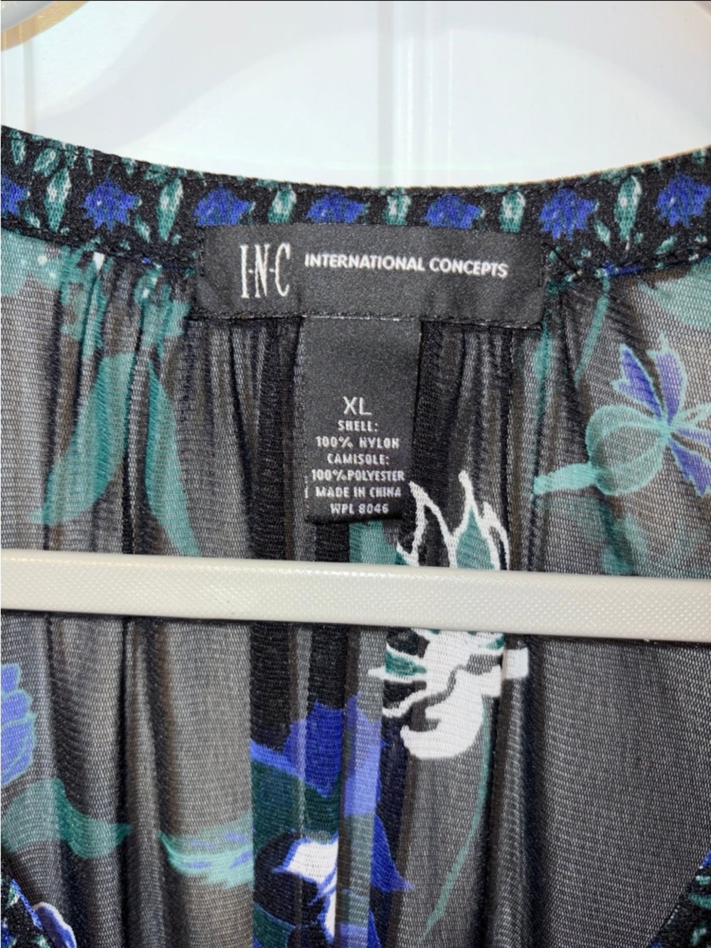 Floral Sheer V-Neck Blouse with Blue & Black Print - Picture 3 of 8